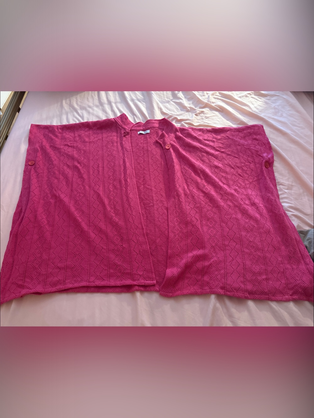 Women’s Pink Open Knit Poncho Sweater